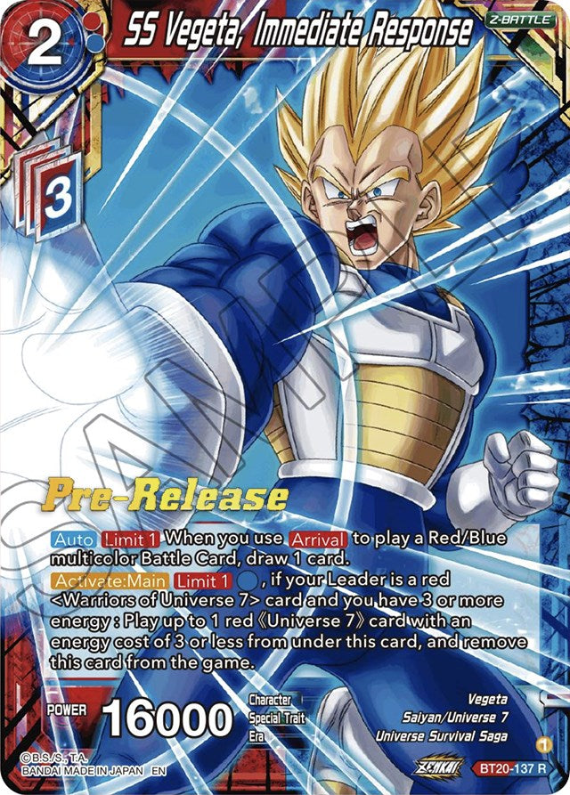 SS Vegeta, Immediate Response (BT20-137) [Power Absorbed Prerelease Promos] | Sanctuary Gaming