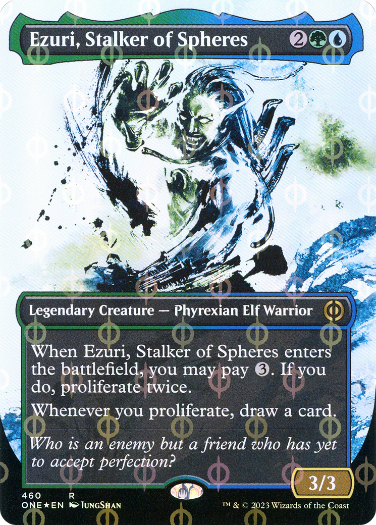 Ezuri, Stalker of Spheres (Borderless Ichor Step-and-Compleat Foil) [Phyrexia: All Will Be One] | Sanctuary Gaming