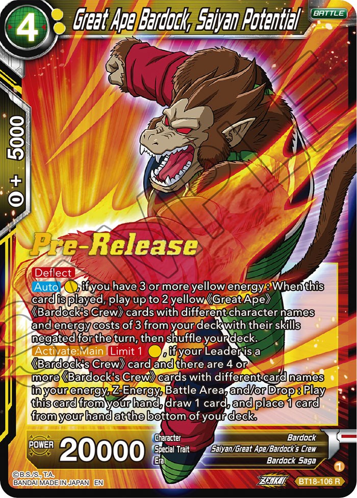 Great Ape Bardock, Saiyan Potential (BT18-106) [Dawn of the Z-Legends Prerelease Promos] | Sanctuary Gaming