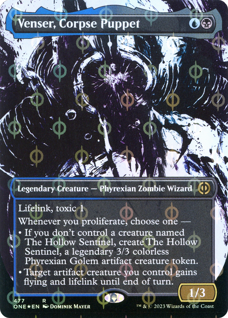 Venser, Corpse Puppet (Borderless Ichor Step-and-Compleat Foil) [Phyrexia: All Will Be One] | Sanctuary Gaming
