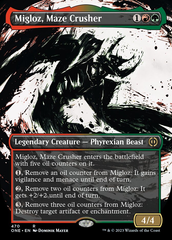 Migloz, Maze Crusher (Borderless Ichor Step-and-Compleat Foil) [Phyrexia: All Will Be One] | Sanctuary Gaming
