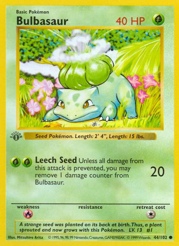 Bulbasaur (44/102) (Shadowless) [Base Set 1st Edition] | Sanctuary Gaming