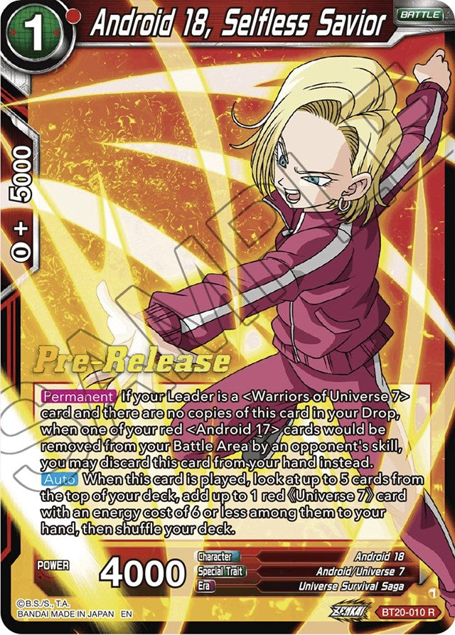 Android 18, Selfless Savior (BT20-010) [Power Absorbed Prerelease Promos] | Sanctuary Gaming